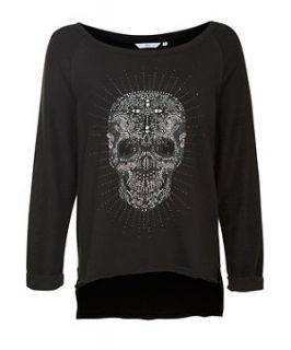 Black (Black) Black Studded Skull Print Sweater  260708801  New Look