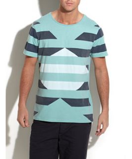 Light Green (Green) Turquoise T  Shirt with Patterned Stripes 
