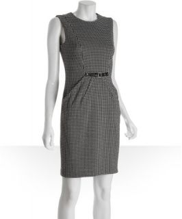 Calvin Klein black and white houndstooth stretch jersey belted shift 