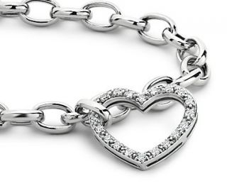 Diamond Heart Charm Bracelet in 14k White Gold (1/4 ct. tw.)  Blue 