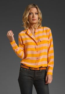 EQUIPMENT Cabana Stripe Collarless Slim Signature in Apricot/Clay at 