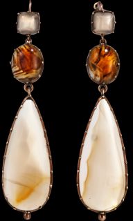 Olivia Collings Antique Jewelry Brown Agate Long Drop Earrings 