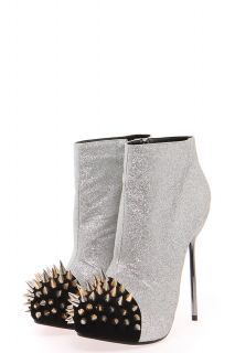 Boutique Naomi Silver Glitter Studded Toe Shoe Boot at boohoo