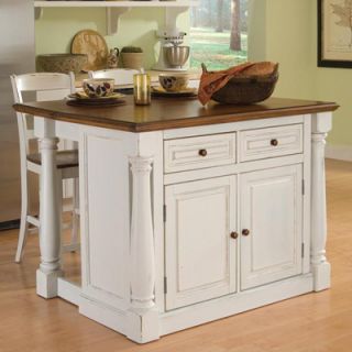 Home Styles Monarch Kitchen Island and 2 Bar Stools   Antiqued White