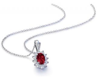 Ruby and Diamond Pendant in 18k White Gold (6x4mm)  Blue Nile