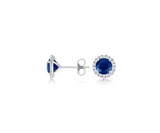 Micro Pavé Diamond and Sapphire Earrings in 18k White Gold (6 mm 