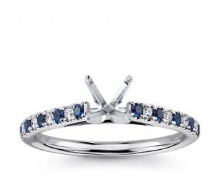 Petite Cathedral Micropave Sapphire and Diamond Engagement Ring in 14k 