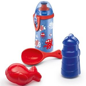 Trinkflasche Junior Cup mit Strandspielzeug, 300 ml, blau, 4 tlg., NUK 