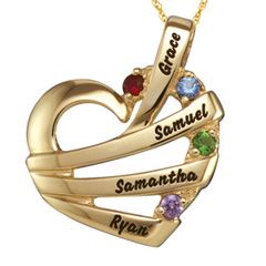 Mothers Birthstone Heart Pendant in 10K White or Yellow Gold (1 4 