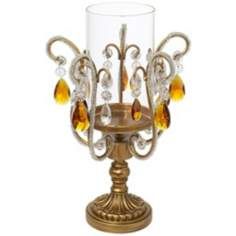 Clear and Amber Crystal Hurricane Candle Holder