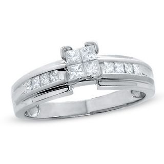 CT. T.W. Quad Princess Cut Diamond Engagement Ring in 14K White 
