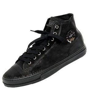 Roberto Cavalli Mens Casual Black Sneakers With Metallic Logo 6414 