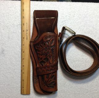 Decorated Brown Leather Cowboy Holster & Belt (38 or 22) Belt Size 44