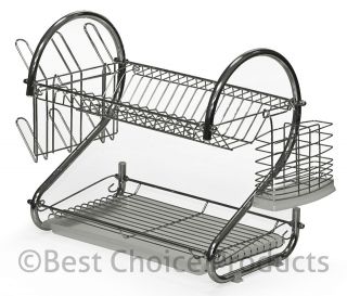 Dish Drying Rack Drainer Dryer With Tray Kitchen Storage Solid Chrome 