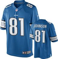 Calvin Johnson Jersey: Home Blue Limited #81 Nike Detroit Lions Jersey