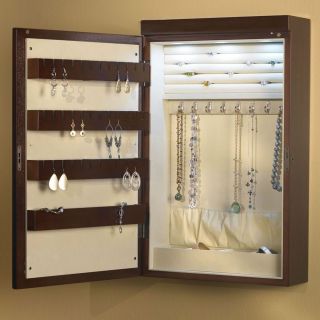 The 24 Inch Wall Mounted Lighted Jewelry Armoire   Hammacher Schlemmer 