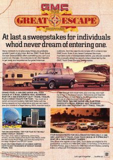1986 GMC Safari Van   Escape   Classic Vintage Advertisement Ad D60