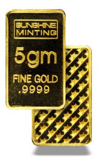 Gram .9999 Fine Gold Bar Sunshine Minting, Inc.   MADE IN USA 