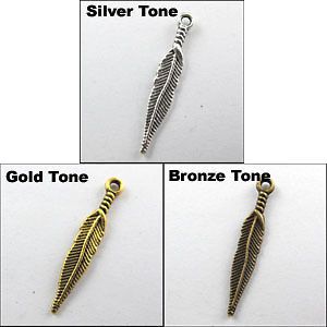   Silver,Gold,Br​onze 2 Sided Feather Charm Pendants 4.5x28.5mm L031