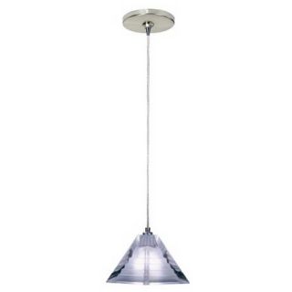 Satin nickel finish. Pressed frost glass shade. Built in low voltage 