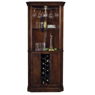 51066 Oak Corner Bar Liquor Cabinet With Stained Glass