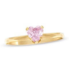 Childs 4.0mm Heart Shaped Pink Cubic Zirconia Ring in 10K Gold   Size 