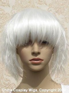 SHORT STRAIGHT CURLS WHITE BANG ANIMATION COSPLAY WIG