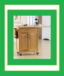   Island Natural Drop Leaf Cart with Chopping Block Top   Brand New