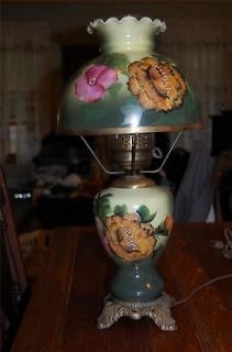   Victorian Type GWTW Lamp Hurricane Vintage Lamp With Pretty Flowers