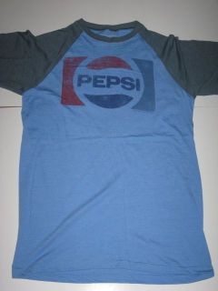 Medium Light Blue & Grey Pepsi Logo Graphic Tee Tshirt Shirt New Free 