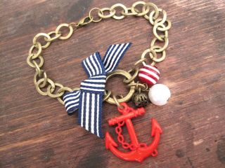 RED ANCHOR NAUTICAL Antique Gold Charm Bracelet Sailor