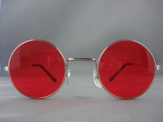 Retro Vintage Round Hippie Silver with Pink Red Lens Sunglasses 7008F