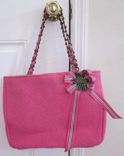Goldie Bright Pink Large Tote Handbag w/ Green Accents & Chain 