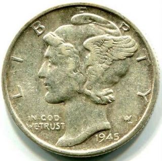 1945 S ★★★ EF+ MERCURY/WINGED LIBERTY DIME AS IN PICTURES 