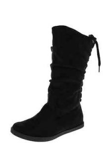 Roxy NEW Halifax Black Faux Suede Lace Back Shoes Knee High Boots 7.5 