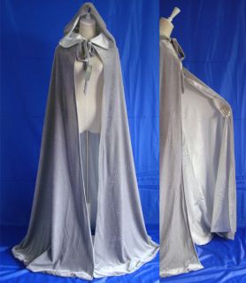 Silver Velvet Hooded Cloak Capes Witchcraft Halloween Wedding Wicca 