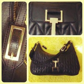 GUCCI QUILTED CHEVRON BLACK LEATHER GOING OUT SIZE BAG/POCHETTE