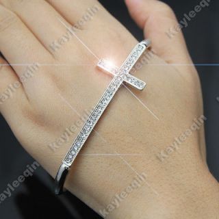   Cross Crucifix Church Hand Palm Bracelet Bangle Cuff Ring Crystal