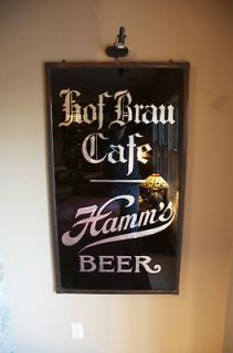 Early 1900s Hamms Beer   Hof Brau Cafe Reverse Glass Sign   Almost 