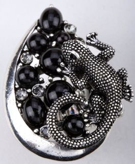 Black crystal pearl lizard stretchy ring JEWELRY 4 ;buy 10 items free 