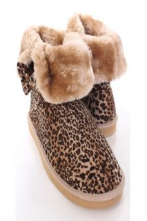 Home / Leopard Faux Fur Side Bow Stylish Ankle Booties