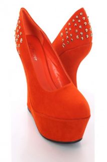 Orange Faux Suede Spike Studded Curved Wedges @ Amiclubwear Wedges 