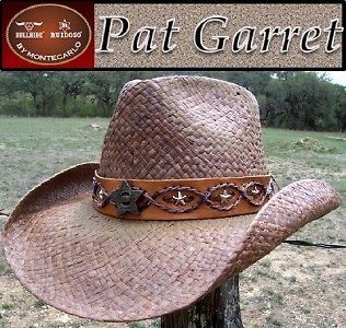 NEW Montecarlo Bullhide Hats PAT GARRETT Raffia Straw Old Western 