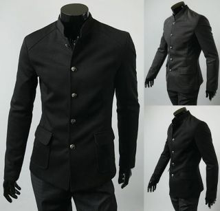   tunic Single breasted patch pocket leisure suit Blacks, Grays 4 Size