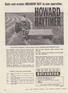 Vintage 1966 HOWARD ROTAVATOR HAY TIMER TRACTORS Advertisement
