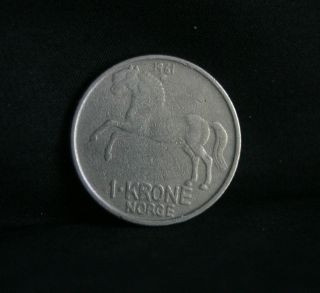 1961 Norway 1 Krone Copper Nickel World Coin KM409 Horse Animal Olav V 