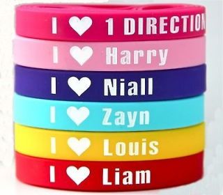 6Pcs I LOVE ONE DIRECTION BRACELET SILICONE WRISTBAND SO IN LOVE HEART 
