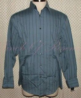   Mens Shirt Cotton Striped Button Front Shirt Iceberg Blue Size Small