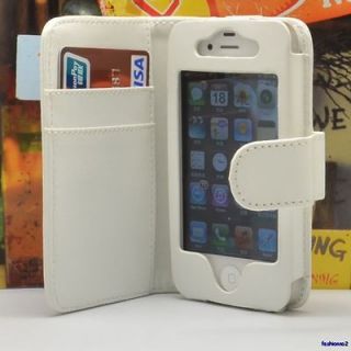 White Wallet Flip Smooth Leather Card Case Cover For Apple Iphone 4s 4 