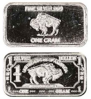 NEW MINT 1g GRAM SOLID SILVER 999 Fine Pure Bar Ingot Bison Buffalo 
